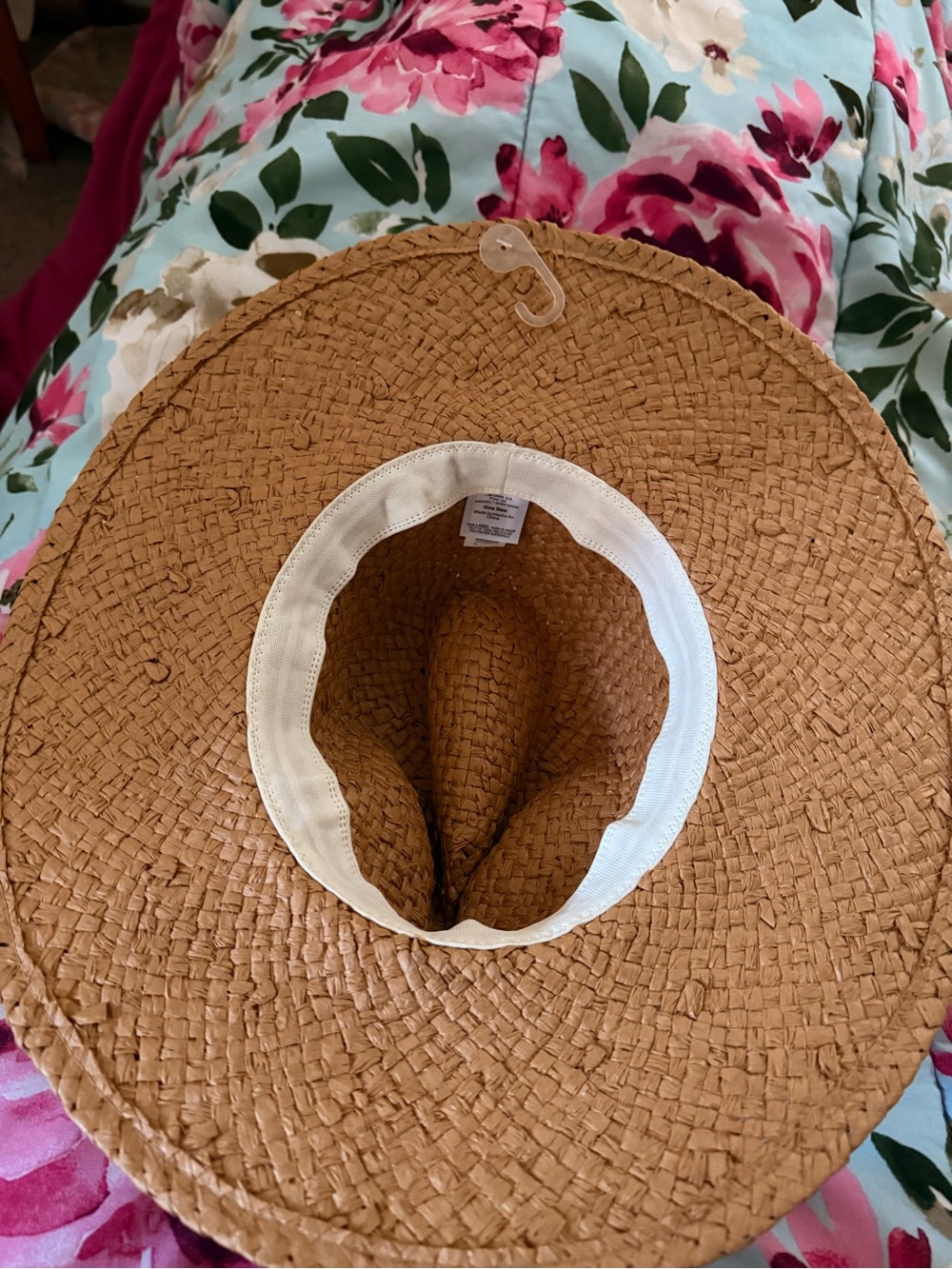Source Unknown Tan Straw Fedora with Pink Chain Trim - Picture 2 of 3